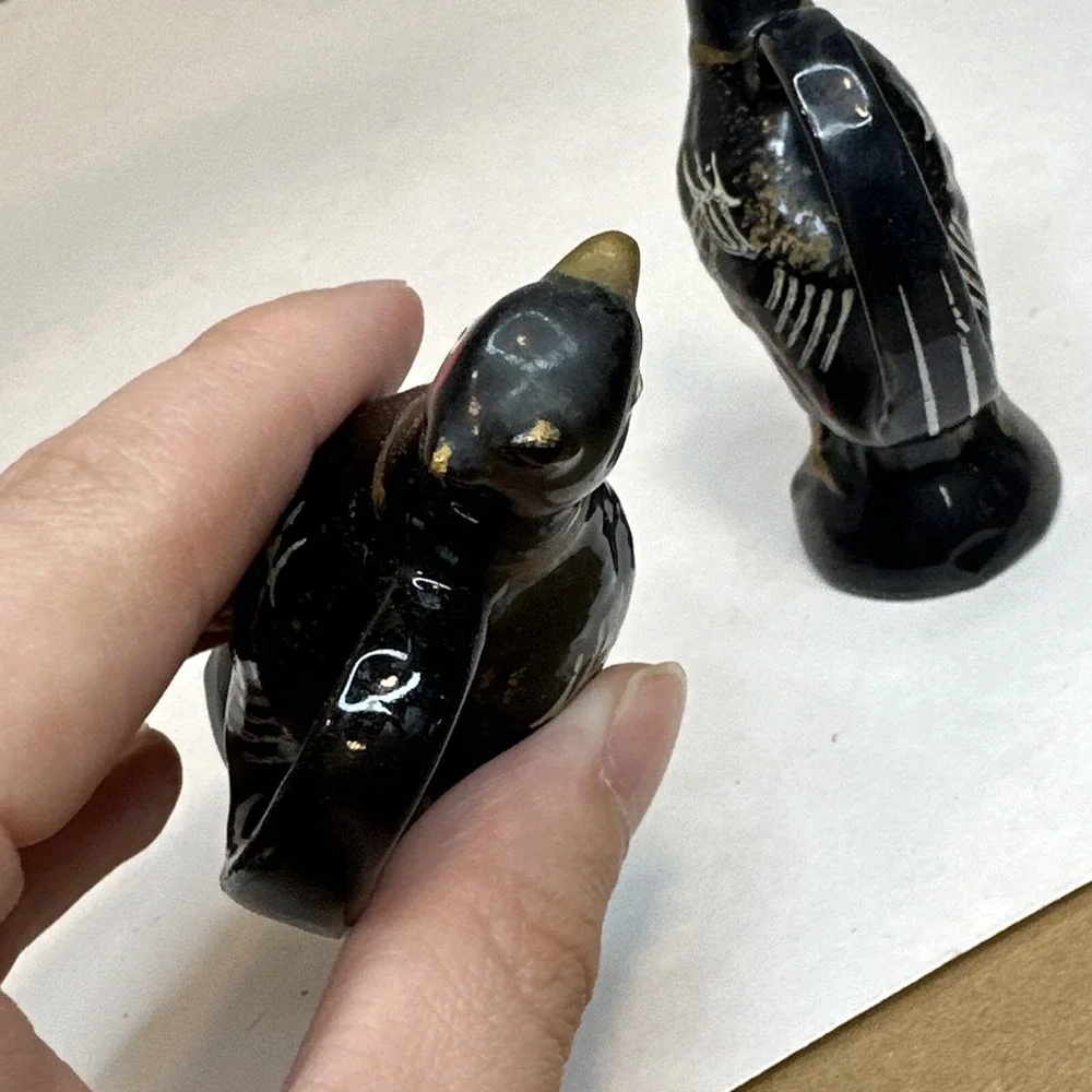 Relco Redware Japan Vintage Black Pheasants Birds Salt and Pepper Shakers 1950s